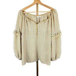 Max Studio Black and Yellow Floral Long Sleeve Boho Style Peasant Top Sz L EUC